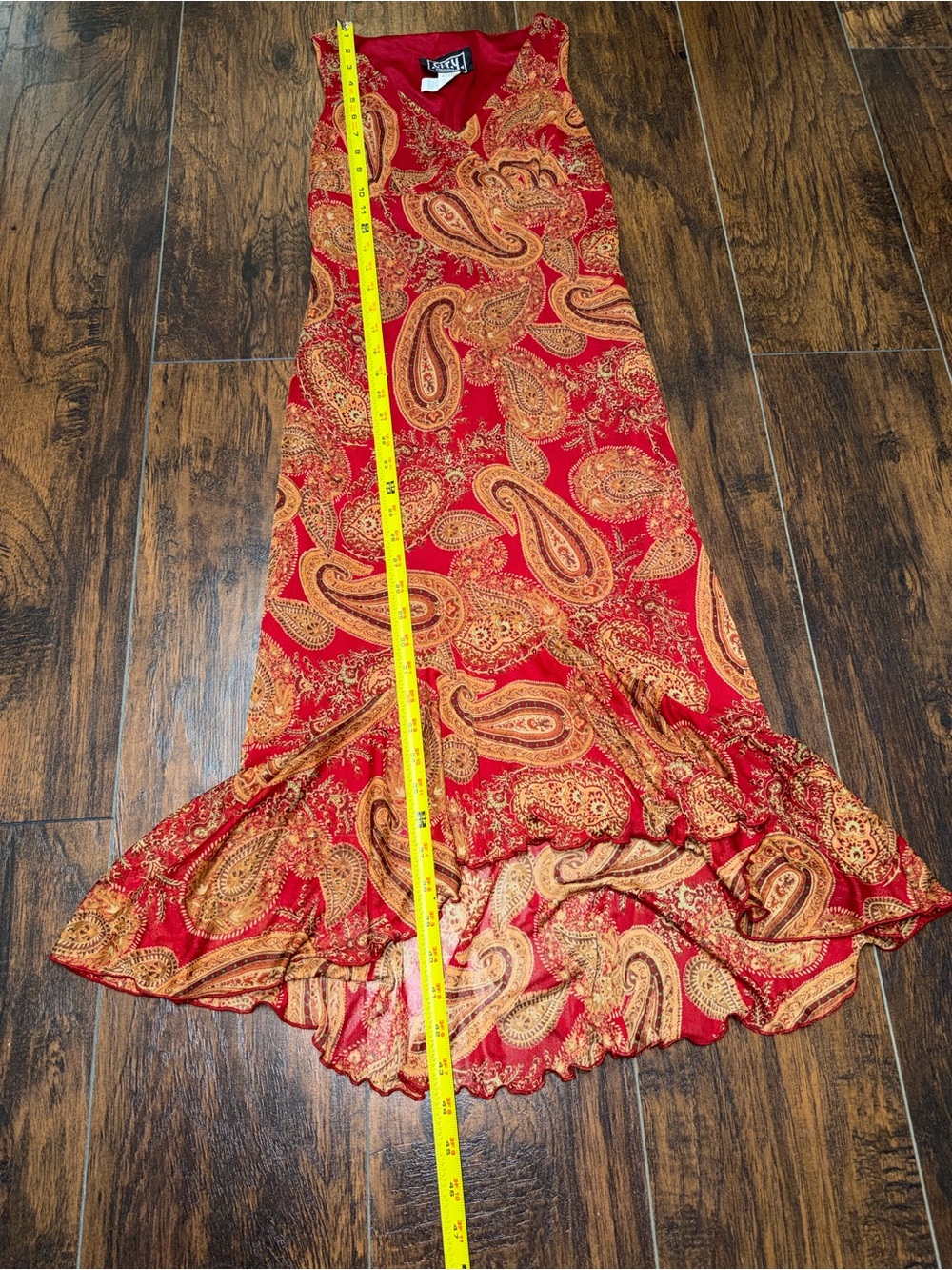 City Triangles Red and Gold Paisley Asymmetrical Maxi Dress - Picture 5 of 7